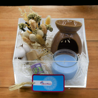 Aromatherapy Bliss Set, Scented Candle, Diffuser, Oil Burner, Dried Flower, Acrylic Box